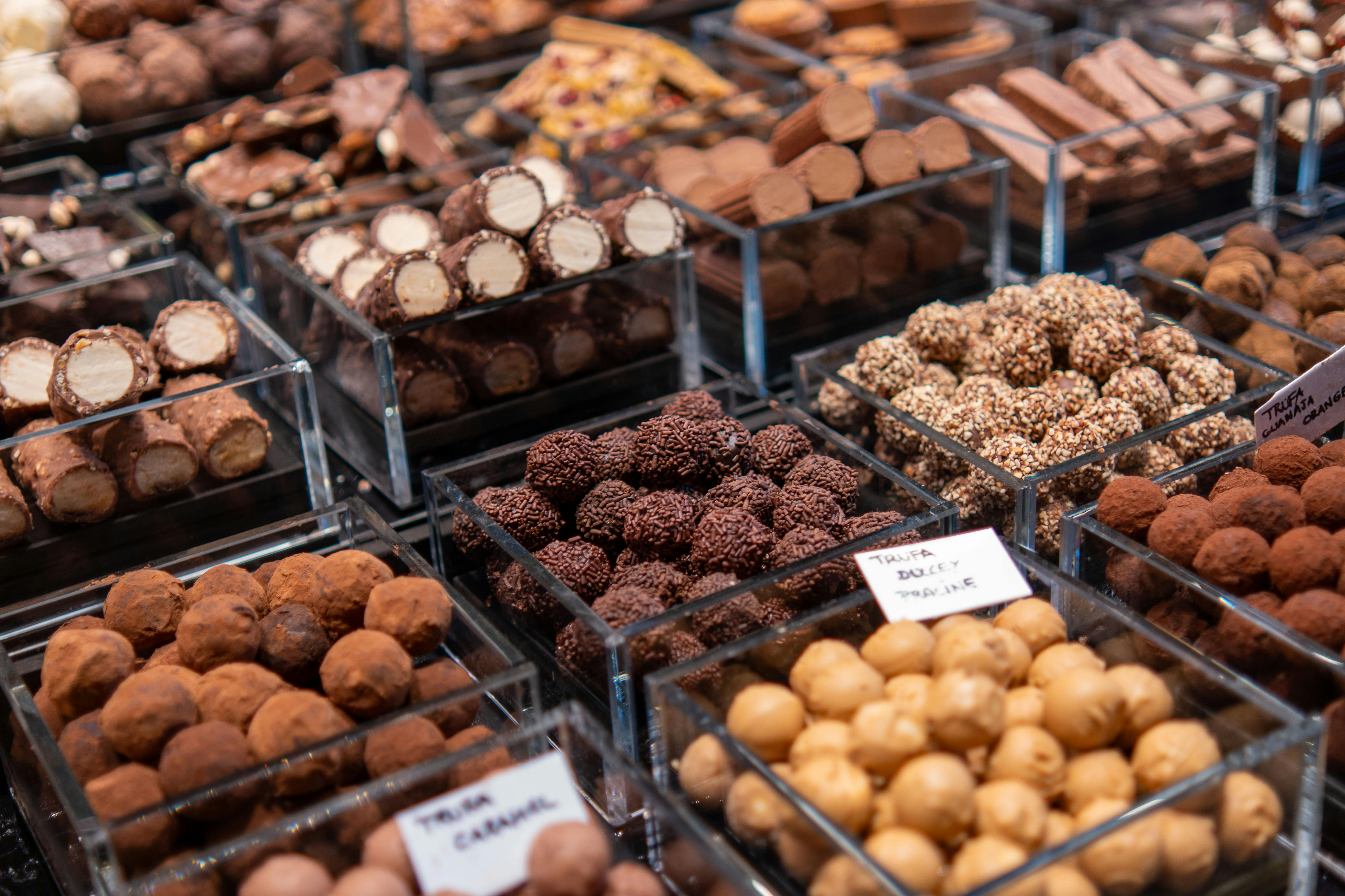 Assorted chocolates in a shop display